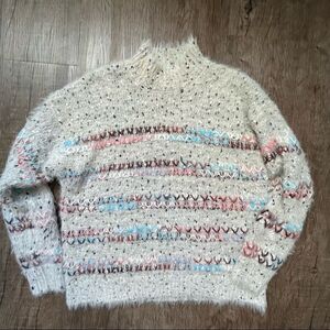 Light Gray Multi Yarn Mock Neck Pullover Sweater - L